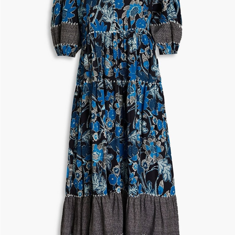 Ulla Johnson Navy/Blue Floral Puff Sleeve Dress